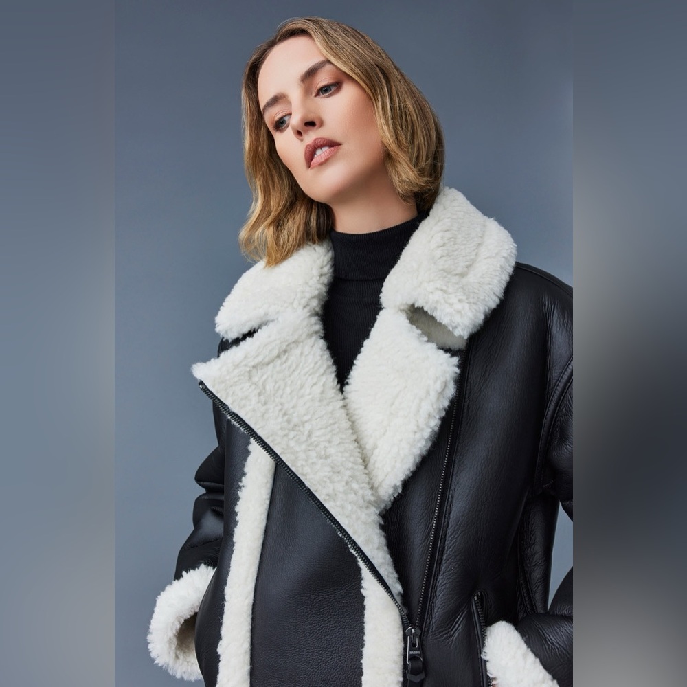 🔥🔥🔥 MACKAGE Senya Black/White Shearling Jacket size L 🔥🔥🔥